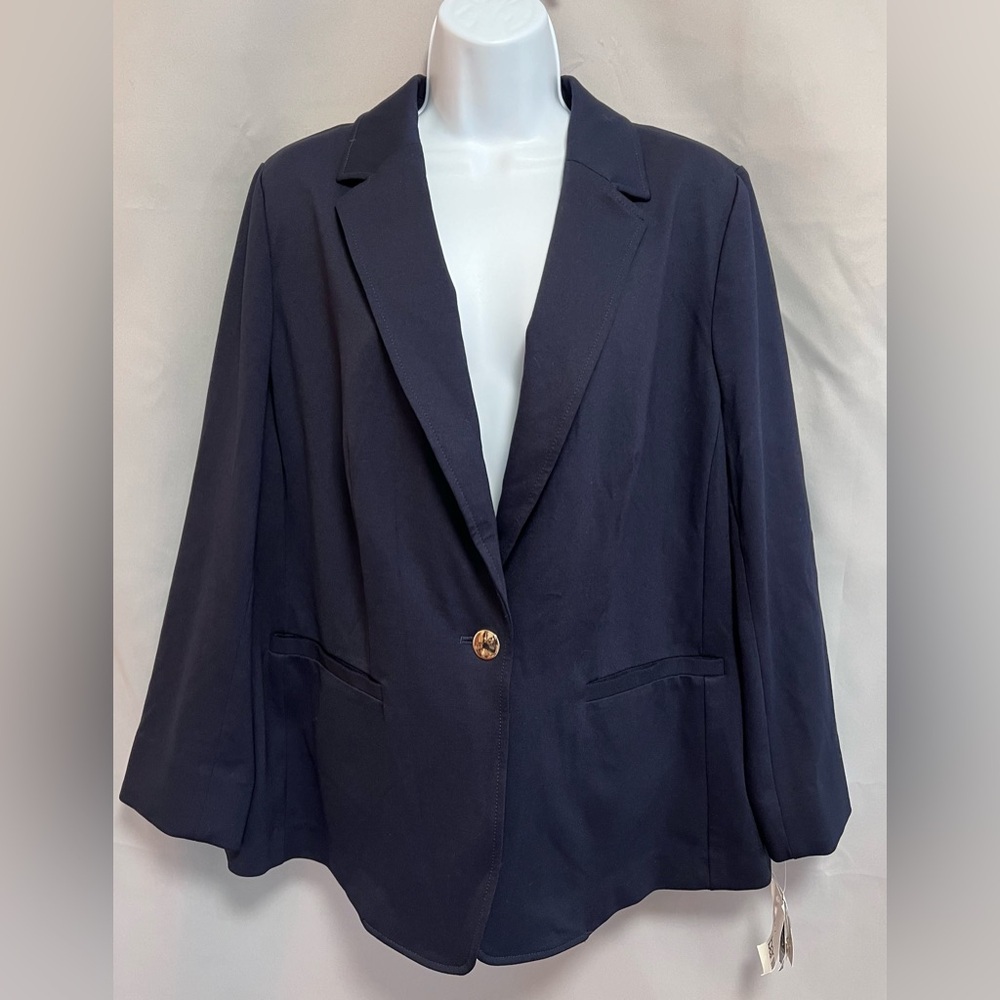 Bar‎ III Women’s Navy Blue Collar Business Jacket One-Button Blazer Plus 1X NWT
